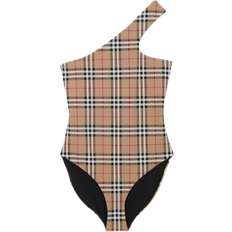 Polyamide Swimwear Burberry Check Stretch Nylon Asymmetric Swimsuit - Archive Beige