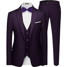 3XL Suits Mage Male Men's Elegant Solid 3 Pieces Suit - Black