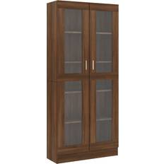 Brown Glass Cabinets vidaXL Vitrine Brown Oak Glass Cabinet 82.5x185.5cm