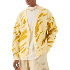 Gelb - Herren Cardigans boohooMAN Boxy Oversized Tonal Abstract Cardigan - Yellow