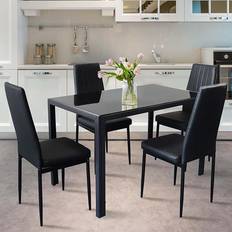 Glass Dining Sets Super Stable Black Dining Set 27.6x47.2" 5