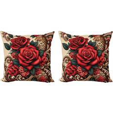 Ambesonne Floral Reversible Cushion Cover Red, Green, Brown (40.6x40.6cm)