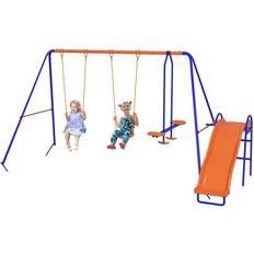 OutSunny 4 in 1 Garden Swing Set with Double Swings Glider Slide Ladder