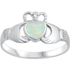 Opal Rings Sac Silver Claddagh Promise Ring - Silver/Opal/Transparent