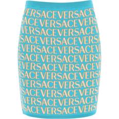 Turquoise - Women Skirts Versace Monogram Knit Mini Skirt - Turquoise/Blue