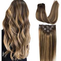 Clip in Hair Extensions #4/27/4 Balayage Chocolate Brown to Caramel Blonde 7-pack