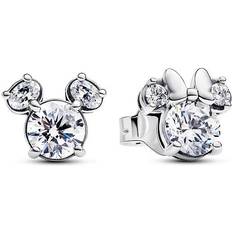 Minnie mouse earrings Pandora Disney Mickey Mouse & Minnie Mouse Sparkling Stud Earrings - Silver/Transparent