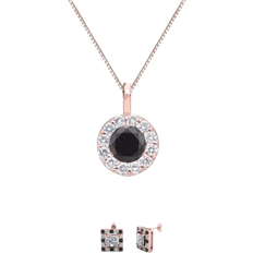 Paris Jewelry Halo Necklace And Earrings Set - Rose Gold/Sapphire/Transparent