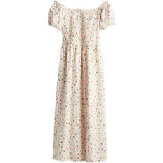 Slim-fit Kleider H&M Off-The-Shoulder Poplin Dress - Cream/Small Flowers