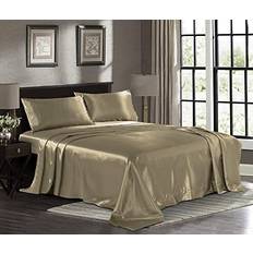 Pure Bedding Satin Twin [3-Piece Bed Sheet Beige