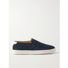 Brunello Cucinelli Leather-Trimmed Suede Slip-On Sneakers Men Blue