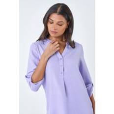Purple Blouses Roman Longline Button Tunic Top in Lilac