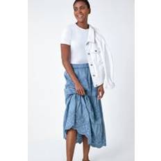Denim - Women Skirts Roman Broderie Tiered Stretch Midi Skirt in Denim