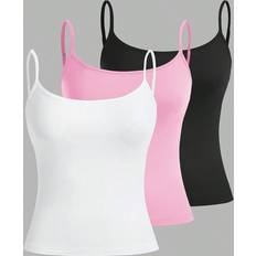 48 - XXL Linnen Shein Women's Casual 3pcs/Set Spaghetti Strap Tops, Slim Fit Tank Tops Pink For Summer