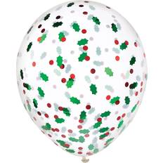 Amscan Latex Balloons Christmas Holly Berry Confetti-Filled Transparent 18-pack