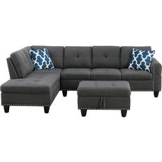 Black Sofas Three Posts Alger Dark Gray Linen Blend Sofa 98" 4 Seater