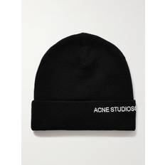 Acne Studios Beanies Acne Studios Logo-Embroidered Wool-Blend Beanie Men Black