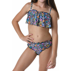 Black Bikinis Hobie Kid's Dainty Ruffle Swim Bikini Set - Black Petals