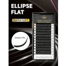 Shein 0.15mm/0.20mm Ellipse Flat Lashes Extension Single Length 8-15mm Natural Soft Silk Classic Single Dense 12 Rows Planting Individual False Eyelashes Premium Wire Matte Black Makeup For Professional Lash Artist