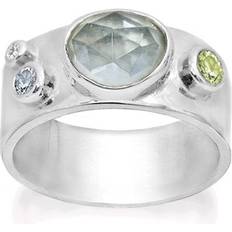 Rabinovich Smykker Rabinovich Sølv ring med aquablå kvarts, peridot, topas & zirkonia