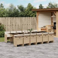 Havemøbler vidaXL 13-tlg Garten-Essgruppe mit Kissen Beige Poly Rattan Lounge-Set