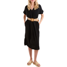 Blue Vanilla V Neck Midi Dress with Belt - Black