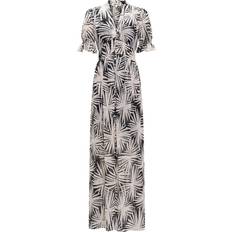 Diane Von Furstenberg Erica Palm Print Button-Up Maxi Dress - Sea Holly Black