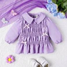 Purple Blouses & Tunics Children's Clothing Shein Baby Girl Bow Front Ruffle Hem Shirred Blouse