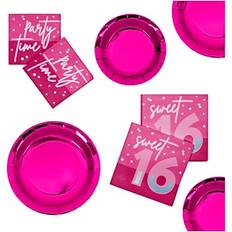 Birthdays Disposable Plates Creative Converting 16th Birthday Tableware Kit, Hot Pink 24594290 Paper Quill