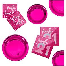 Birthdays Disposable Plates Creative Converting 21st Birthday Tableware Kit, Hot Pink DTC9122E2C Paper Quill