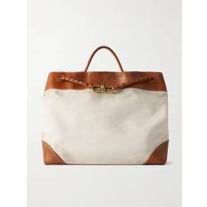 Bottega Veneta Andiamo Large Leather-Trimmed Canvas Tote Bag - Neutrals