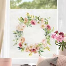 Rosa Películas para Ventanas Klebefieber Décoration Pour Fenêtre Couronne De Fleurs Roses Aquarelle Película para Ventanas