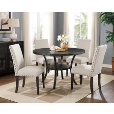 Dining Sets Roundhill Furniture Biony Espresso Tan Dining Set 48x48" 5