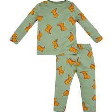 Dinosaurier Pyjamasar Barnkläder DeFacto Kid's Long Sleeve Rib Dinosaur Print Pajama Set - Lt.Green