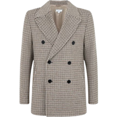 Men - Viscose Coats Reiss Albert Wool Dogtooth Double Breasted Coat - Oatmeal