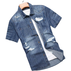 Denim Shirts - Men Shein Manfinity LEGND Men Ripped Frayed Denim Shirt Without Tee