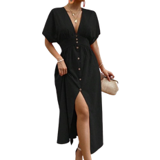 Shein Frenchy Batwing Sleeve Button Front Split Hem Dress