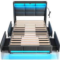 Built-in Storages Bed Frames Rolanstar Bed Frame With LED Lights Twin