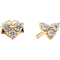 Pandora Triple Stone Heart Stud Earrings - Gold/Transparent