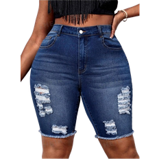 Shein SXY Plus High Waist Ripped Raw Hem Denim Shorts
