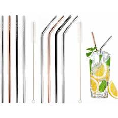 Straws Waloo Straws Stainless Steel with Brush Silver 4-pack