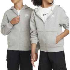 Long Sleeves Tops Children's Clothing NIKE Big Kid's Sportswear Club Fleece Full-Zip Hoodie - Dark Grey Heather/Base Grey/White