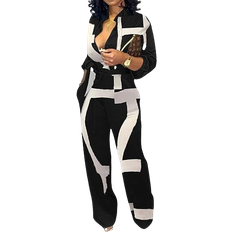 3XL - Slim Jumpsuits & Overalls SeNight Women Elegant Long Sleeve Jumpsuit - Black/White