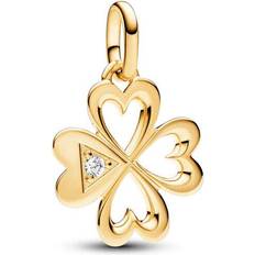 Pandora Transparent Charms & Pendants Pandora Me Heart Four Leaf Clover Medallion Charm - Gold/Transparent