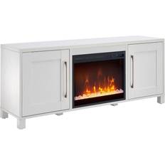 White TV Benches Henn&Hart Crystal Fireplace for the Living Room White TV Bench 58x25"