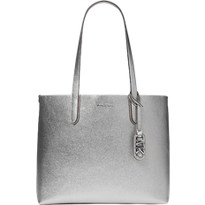 Michael Kors Eliza Extra Large Metallic Pebbled Leather Reversible Tote Bag - Silver