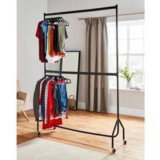 Casters Clothing Storage House of Home Two Tier Heavy Duty Black Wardrobe 150x46.5cm