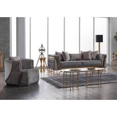 Sofagruppen Sofas JVMoebel Stainless Steel Grey Sofa 232cm 2Stk. 3-Sitzer