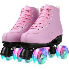 Inlines & Roller Skates YYW Roller Skates for Women Classic Shiny PU Leather Double-Row Roller Skates for Indoor and Outdoor