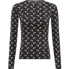 Marine Serre Regenerated All Over Moon Jersey Long Sleeves Second Skin Top - Moon Tan On Black